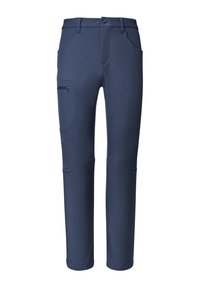 Pantalons techniques bleu marine avec une coupe ajustée, dotés de poches latérales, d'une poche zippée à l'avant et d'une taille élastique pour le confort et la mobilité.