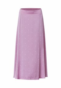 Lilla nederdel med en smocket talje, der har et let design og hvide prikker jævnt fordelt over stoffet.