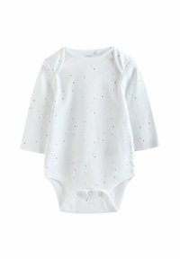 Body pour bébé à manches longues blanches avec des motifs en étoiles multicolores. Tissu en coton doux avec des boutons-pression en bas pour un habillage facile.