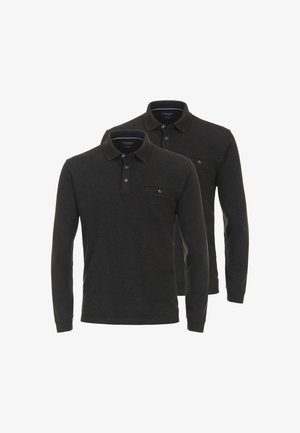 Langarm polohemden in donkergrijs met een klassieke kraag, een sluiting met drie knopen en een borstzak, gemaakt van een zachte, gestructureerde stof.