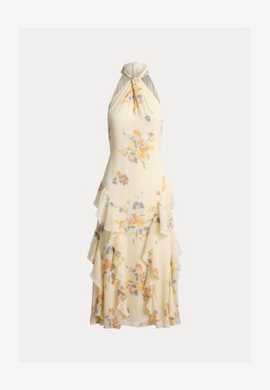 Lauren Ralph Lauren, FLORAL RUFFLE-TRIM HALTER COCKTAIL DRESS - Cocktailkjole / festkjole - cream multi