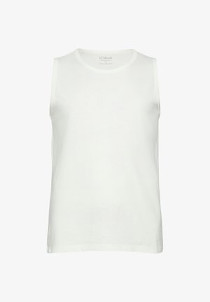Witte katoenen mouwloze tanktop met ronde halslijn, vooraanzicht, eenvoudig ontwerp en s.Oliver-logo aan de binnenkant van de kraag.