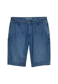 Jeansshorts in een medium blauwe tint, met een rechte snit, elastische tailleband, twee voorzakken en gestikte details.