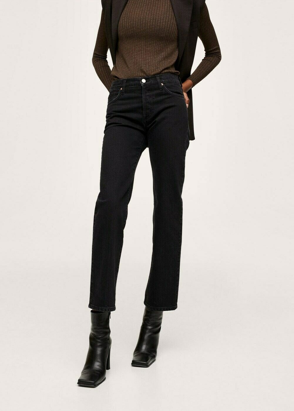 Mango Premium Jeans Straight Leg - black/black denim - Zalando.dk