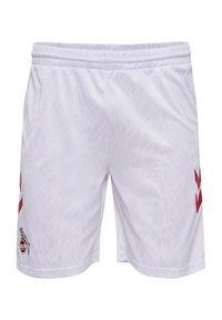 Pantaloni sportivi bianchi con un sottile motivo a spina di pesce, vita elastica e accenti rossi del logo sulla coscia sinistra e sul lato destro.