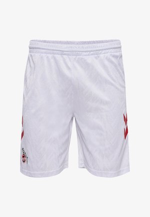 Pantaloni sportivi bianchi con un sottile motivo a spina di pesce, vita elastica e accenti rossi del logo sulla coscia sinistra e sul lato destro.
