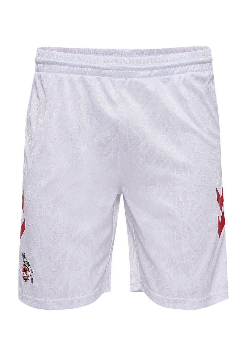 Pantaloni sportivi bianchi con un sottile motivo a spina di pesce, vita elastica e accenti rossi del logo sulla coscia sinistra e sul lato destro.