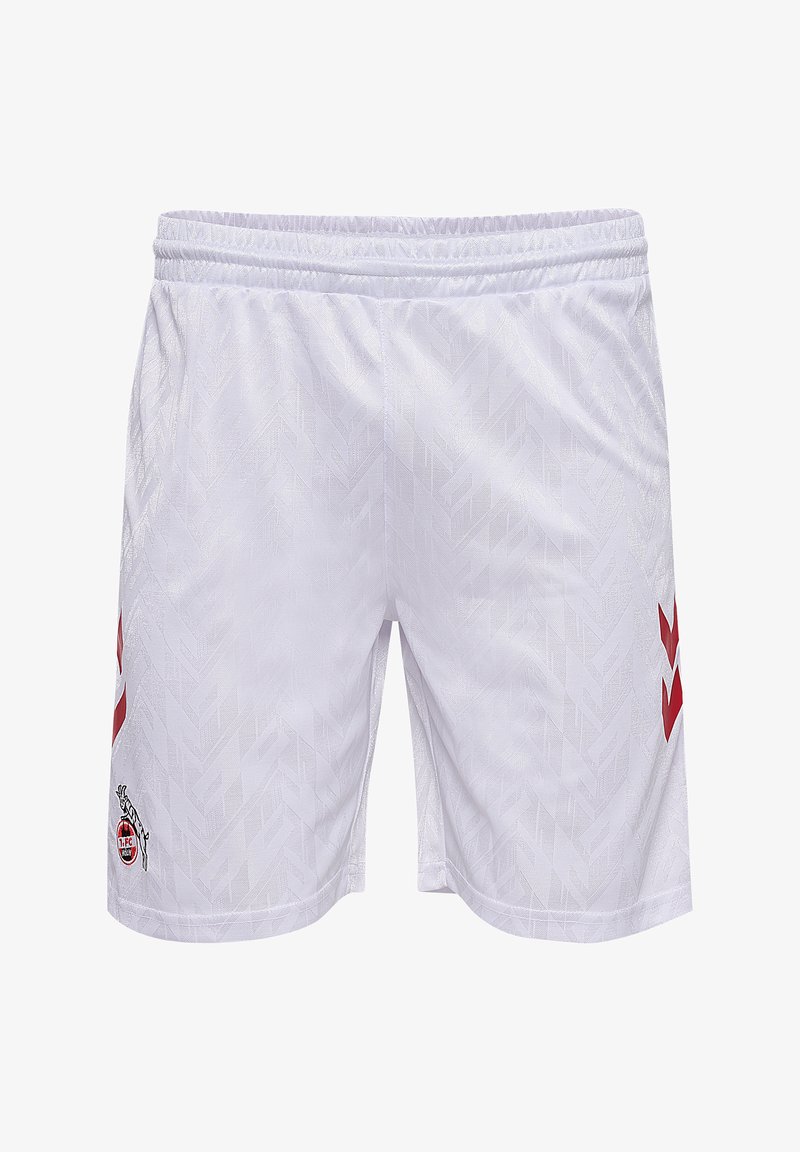 Pantaloni sportivi bianchi con un sottile motivo a spina di pesce, vita elastica e accenti rossi del logo sulla coscia sinistra e sul lato destro.