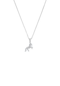 Collana d'argento con pendente a forma di cavallo in posizione eretta, dotata di una fine catena e finitura lucida che evidenzia i dettagli intricati.