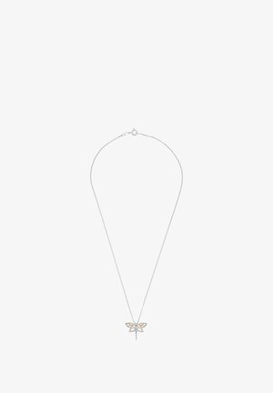 Collar de plata de ley con un colgante de mariposa con acentos de oro rosa y un diseño intrincado. Cadena con cierre de broche.