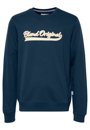 Sudadera azul marino de algodón, con mangas largas, cuello redondo y "Blend Original" estampado en crema claro en el pecho.