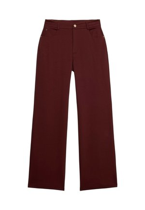 Bordeaux bredde ben bukser lavet af glat stof, med lukning foran med knap, to forlommer og minimale syninger.