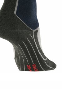 Calzino grigio e blu navy con finitura testurizzata. Presenta un rinforzo su tallone e punta, dettagli bianchi e indicazione della taglia in rosso (39-42).