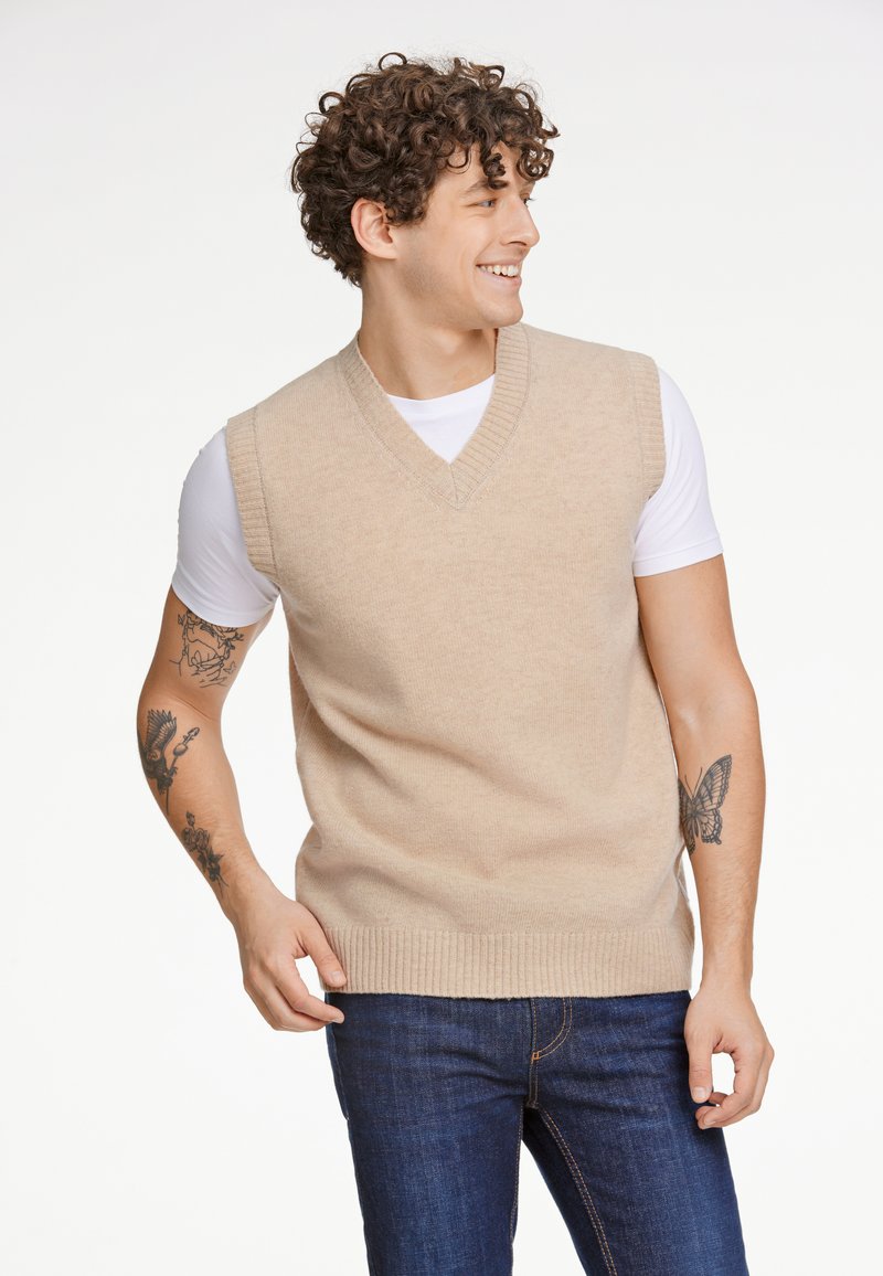 Lindbergh V-NECK SLIPOVER - Stickad tröja - lt sand mel
