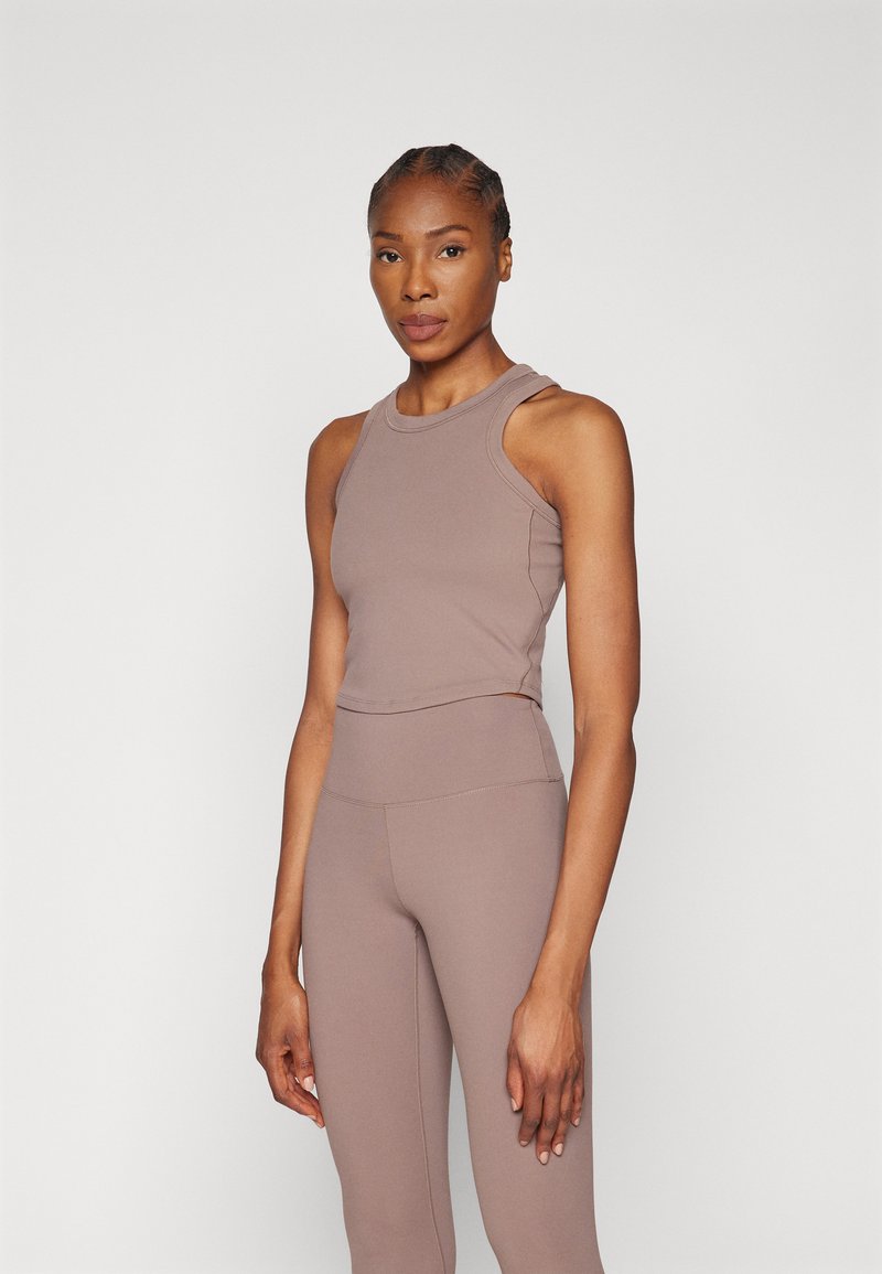 Nike Performance ONE FITTED CROP TANK - Top - mink brown/black