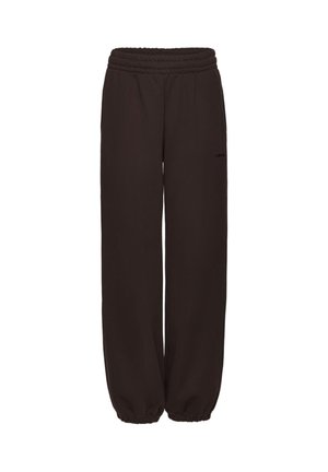 Czarne luźne spodnie dresowe z elastycznym pasem i ściągaczami przy kostkach, wykonane z miękkiego materiału do codziennego noszenia.