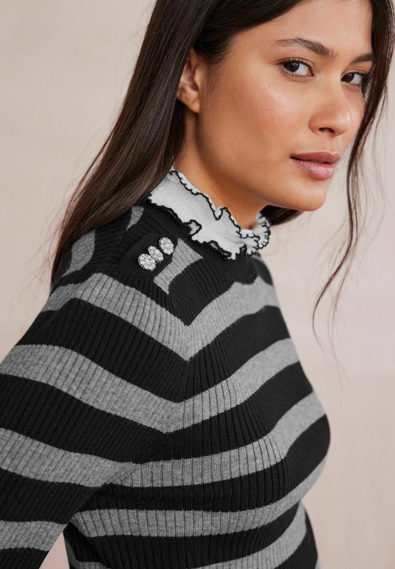 Next PIE COLLAR STRIPE - Džemper - black grey