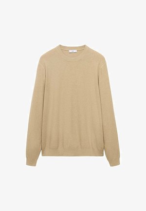 Beiger Strickpullover mit langen Ärmeln, runder Halslinie und strukturiertem Finish. Mit geripptem Saum und Ärmelbündchen.
