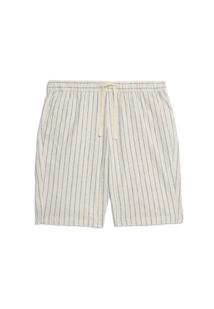 Lichtbeige shorts van linnen, met verticale blauwe strepen, een elastische tailleband en een trekkoord. Inclusief zijzakken.