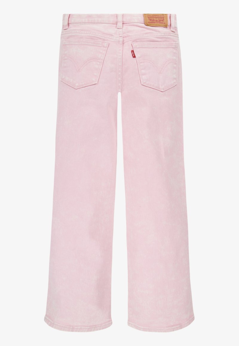Rosa Denim-Weite-Leg-Jeans mit einem ausgewaschenen Finish, zwei Gesäßtaschen und einem Leder-Logo-Patch am Bund.