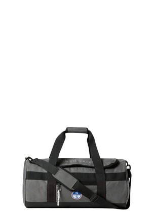 Borsa da viaggio North Sails grigia e nera con tracolla, maniglie superiori, tasca con cerniera e patch con marchio sulla parte anteriore.