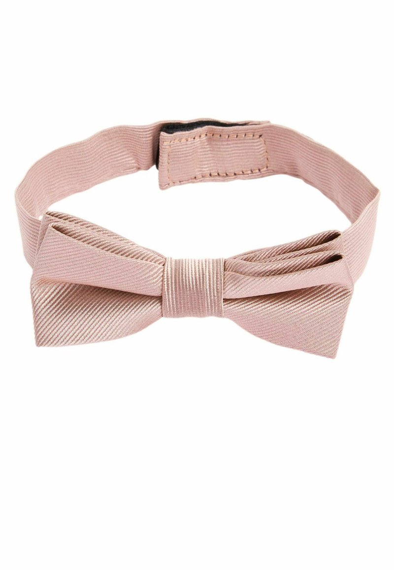 Seidene rosa Fliege mit strukturiertem Finish und verstellbarem Riemen. Verfügt über eine klassische Fliegenform und einen zentralen Knoten für sicheren Halt.