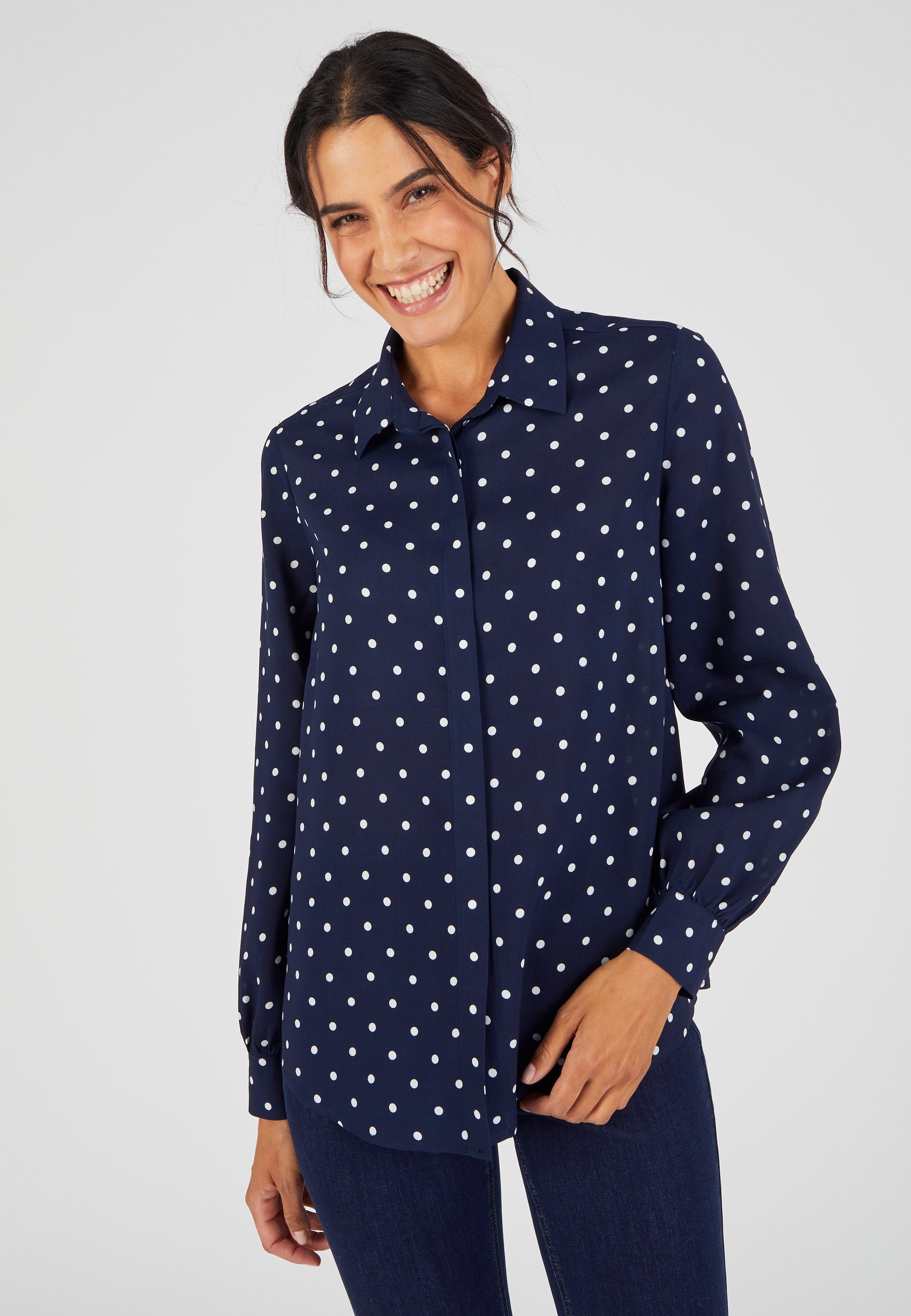 Chemisier Femme SWANK à Pois Blancs Sur Fond Bleu Marine/noir - Taille M Occasion