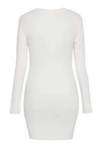 Robe ajustée à manches longues en tricot côtelé blanc vue de dos avec un col rond.