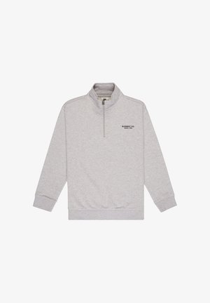 Sudadera gris claro de manga larga con cremallera corta, puños y dobladillo acanalados, con el texto "ELEMENT CO. DESDE 1992" en el pecho.