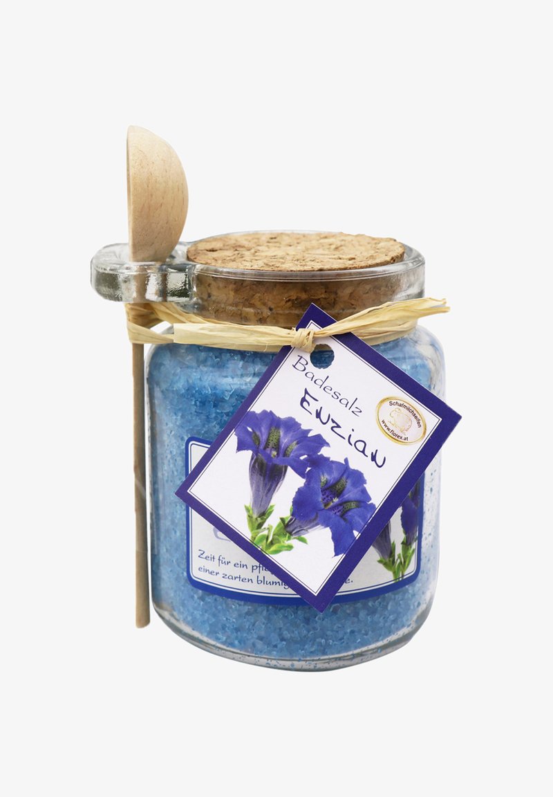Florex BADESALZ ENZIAN IM DEKORATIVEN GLAS MIT HOLZLÖFFEL 300 G - Bubble bath & soak