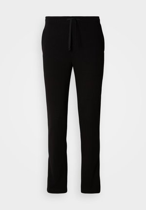 Black straight-leg sweatpants with an elastic waistband and drawstring closure, shown flat on a white background.
