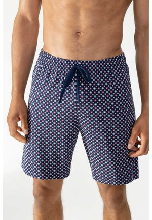 Marine zwemshorts met een algeheel klein bloemenpatroon in wit en rood. Elastische tailleband met een trekkoord. Lichtgewicht stof.