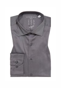 Grijze slim fit shirt van gladde stof, met een spread collar, lange manchetten en zes knopen aan de voorkant, met merklabel aan de binnenkant.