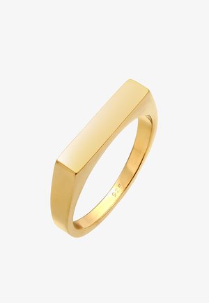 Inel dreptunghiular de culoare aurie, cu o suprafață netedă și lustruită și o margine ușor înclinată. Inscripționat cu "925", indicând argint sterling.