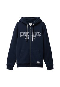 Sudadera con cremallera en color navy con el texto blanco "CREEKS ORIGINAL Desde 1974", con capucha ajustable y dos bolsillos frontales. Forro interior suave.