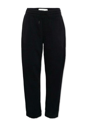Pantalon de jogging pour enfants avec taille élastique noire, cordon de serrage et chevilles resserrées, coupe décontractée et confortable.