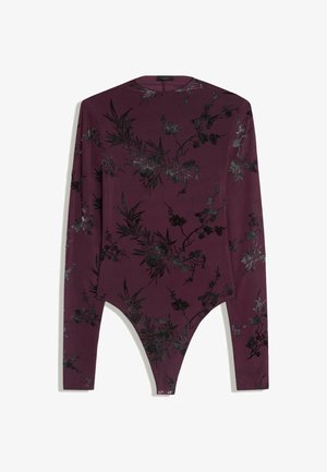 Bershka, FLOCKED & PLAIN LONG SLEEVE BODYSUIT - T-shirt à manches longues - dark red