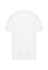 White short-sleeve t-shirt made of cotton, featuring a crew neck and relaxed fit. Smooth texture with no visible patterns or hardware.