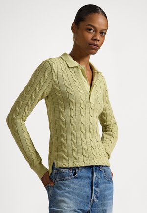 CABLE-KNIT COTTON LONG-SLEEVE POLO SHIRT - Maglione - light olive