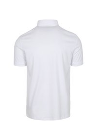 Korte mouwen witte polo-shirt van katoen, met een klassieke kraag en een gladde textuur, met een effen achterkant en zonder patronen of accenten.