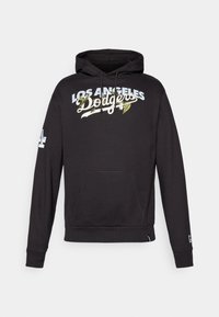 Felpa nera con cappuccio con il testo "Los Angeles Dodgers" in blu e bianco, con decorazioni floreali. Include una tasca frontale e polsini a costine.