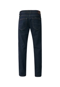 Mörkblå denimjeans med rak passform, med bakfickor, midjeband med öglor och subtila sömnadsdetaljer.