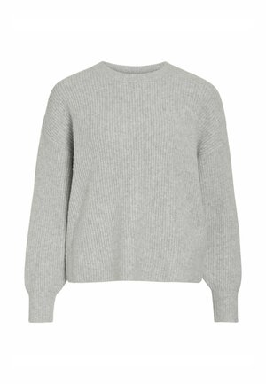 VILA RUNDHALS - Stickad tröja - light grey melange