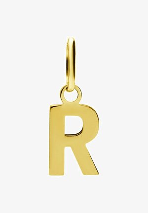 Pendentif lettre "R" en or avec une finition lisse et polie, doté d'une boucle circulaire pour l'attacher. Design simple et audacieux mettant en avant la forme de la lettre.