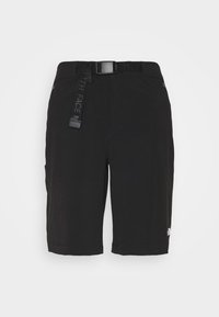 Svarta shorts med bälte, tillverkade av lättviktsmaterial. Har en sidoficka och logotyp på nederkanten. Skräddarsydd passform, knälång design.