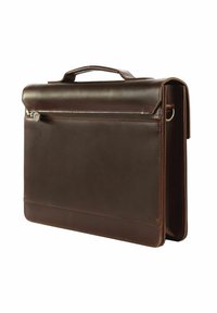 Braunes Lederaktentasche mit einem oberen Griff und einem Reißverschlussfach, das ein sauberes, minimalistisches Design und gesteppte Kanten aufweist.