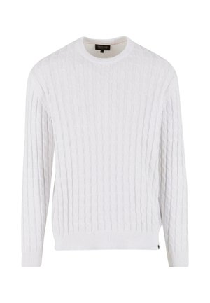 Maglione bianco a maglia con scollatura rotonda, maniche lunghe e polsini e orlo a coste. Il tessuto presenta un motivo testurizzato in tutto il capo.