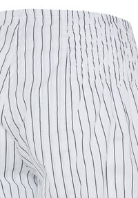 Caleçon blanc avec fines rayures verticales noires et ceinture élastique.