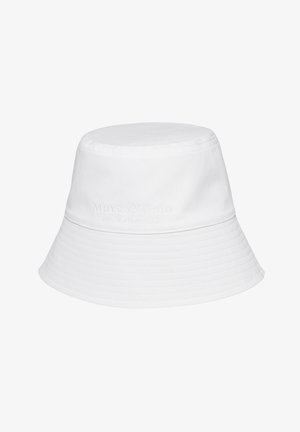 Chapeau bob en tissu blanc avec bord cousu et logo discret "Marc O'Polo" en relief à l'avant.