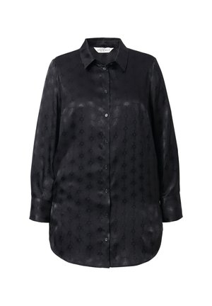 Schwarzes Shirt aus glattem Stoff mit dezentem Muster. Mit einem Kragen, durchgehender Knopfleiste und langen Ärmeln ausgestattet. Klassische Passform.